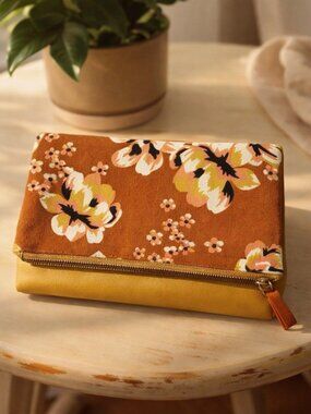 Rachel Pally Zahara Reversible Clutch Mustard Floral Foldover Bag